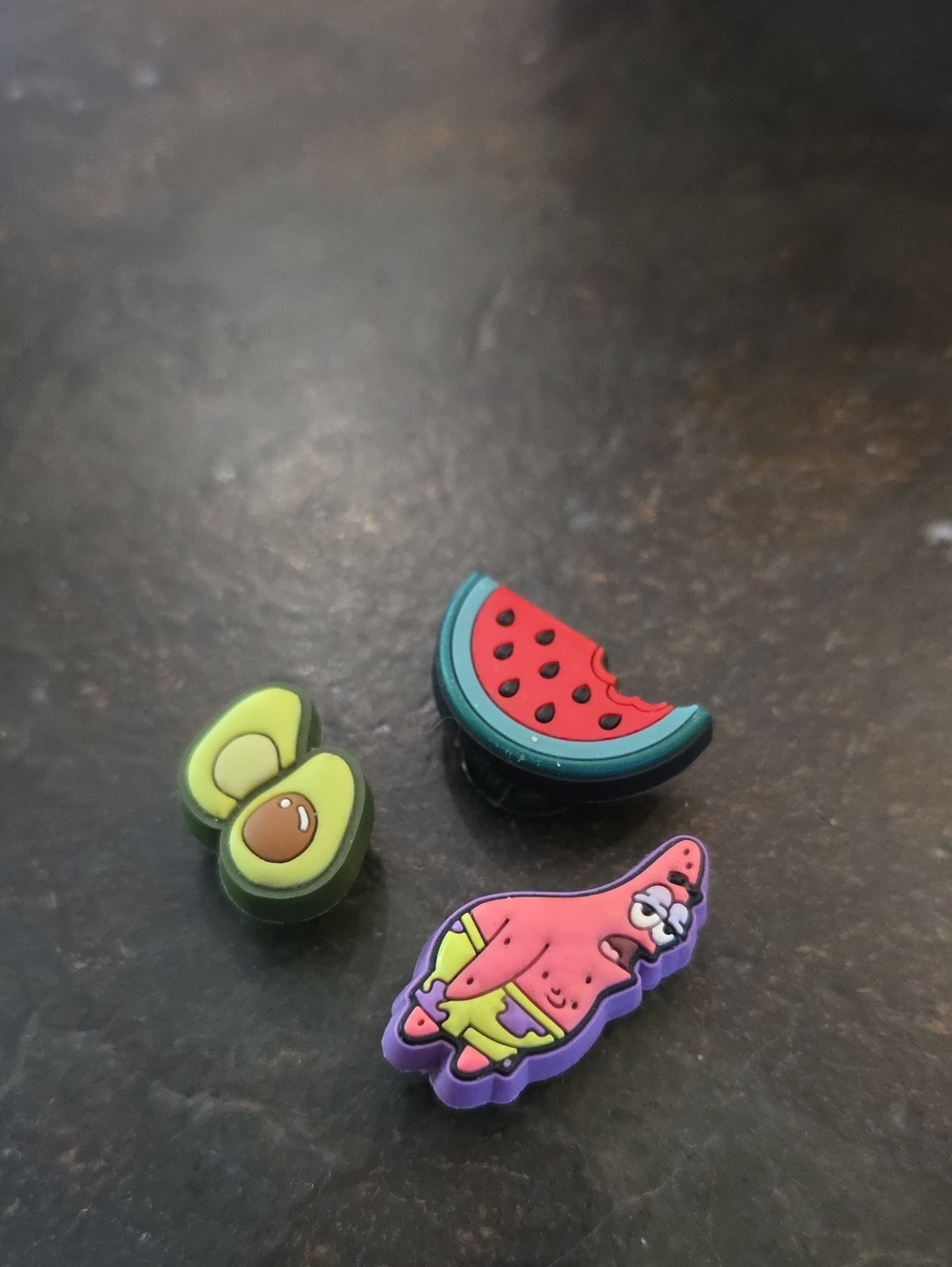 CROCS Pink Patrick Star, Green Avocado & Red Watermelon Jibbitz Charms